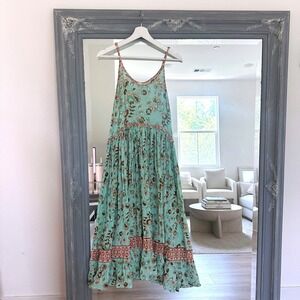 Anthropologie RAGA Boho Midi Dress Sunkissed Botanical Sleeveless Cottagecore M